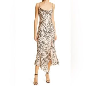 Alice+Olivia Harmony Leopard Print Asymmetric Satin Slipdress in Leopard size 8